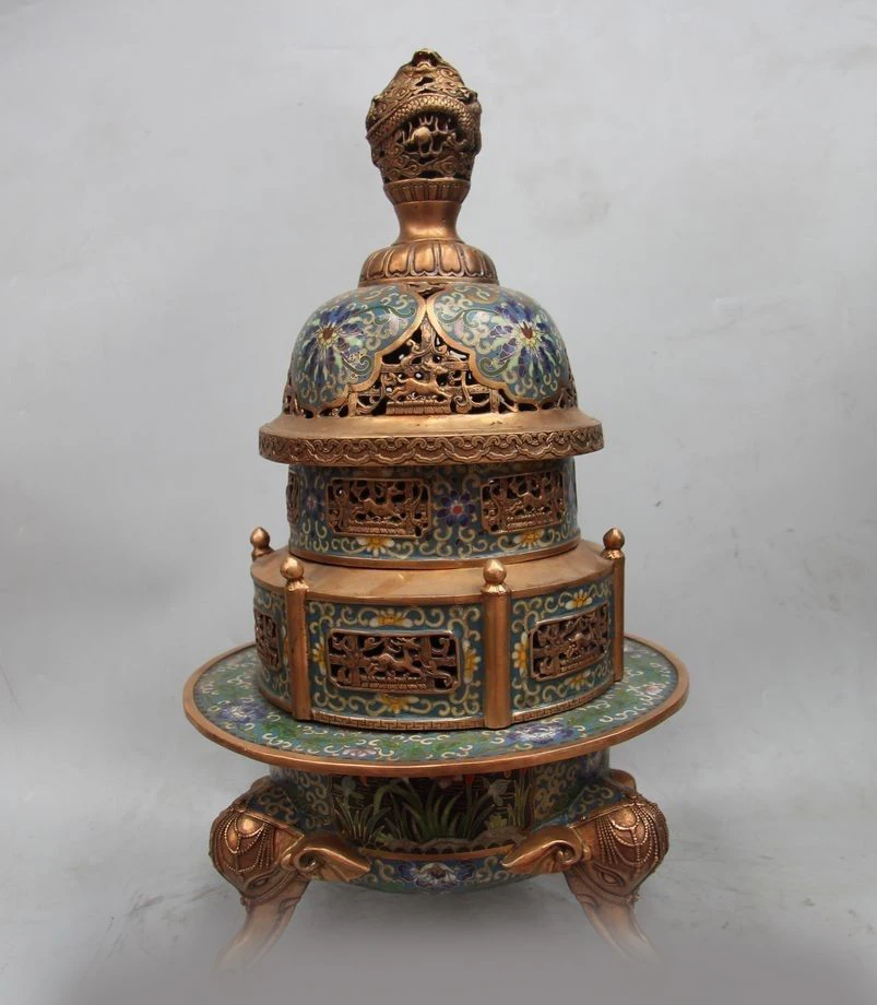 

20"chinese bronze Cloisonne Enamel flower dragon elephant statue Incense Burner