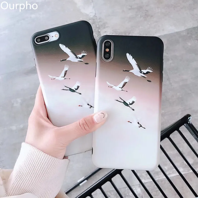 Ourpho японский и Феникс кран Мобильный Корпус для iphone 6 6s 7 8 plus черный матовый IMD