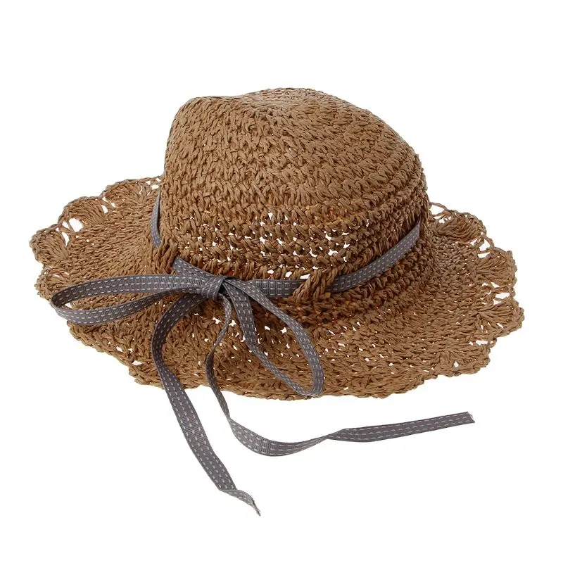 Детская соломенная шляпа с широкими полями, Детская летняя пляжная одежда для путешествий для девочек, новые модные милые повседневные солнцезащитные кепки для детей 2-6 лет - Цвет: C