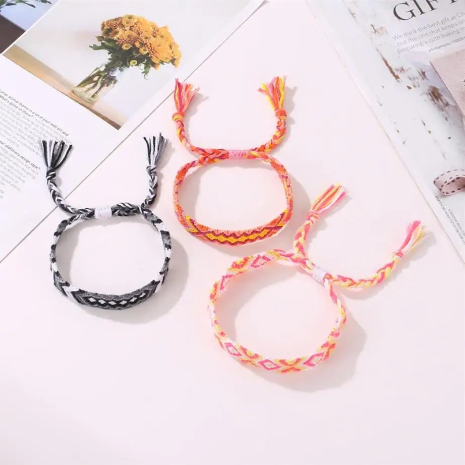 

Hot Summer Bohemian Thread Bracelet Retro Handmade Boho Multicolor String Cord Woven Braided Hippie Friendship Bracelets Women