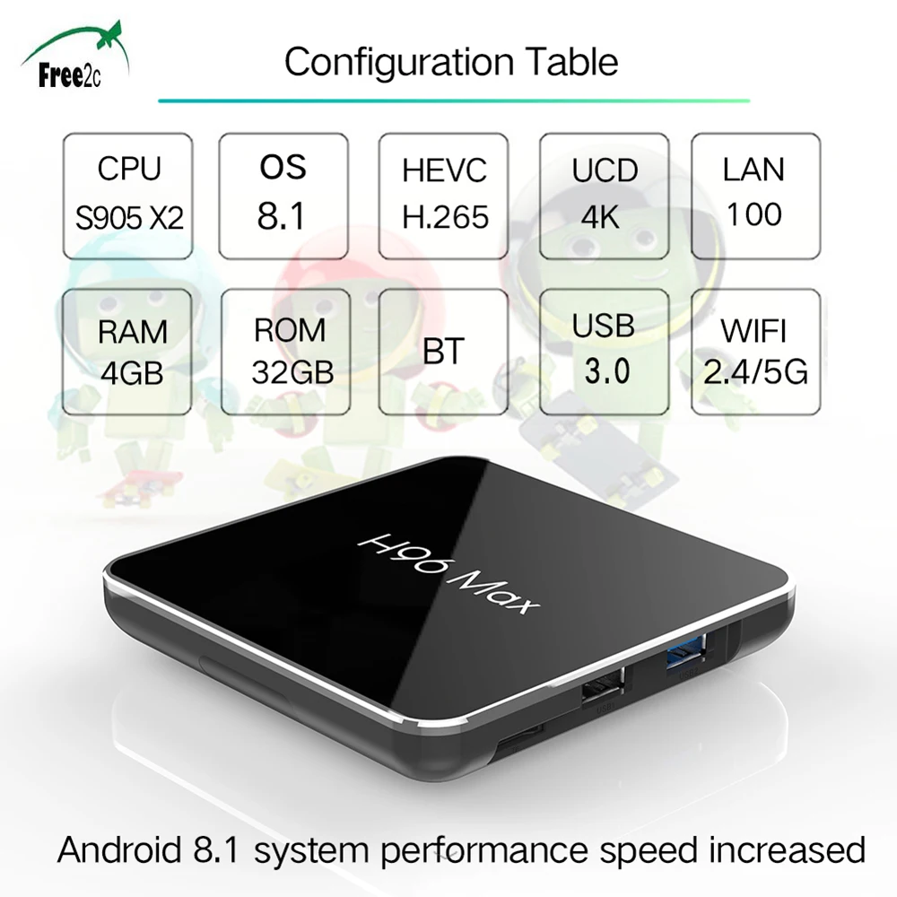 

H96 MAX X2 Andoid 8.1 Amlogic S905X2 Quad Core 4G 32G Box support Bluetooth 2.4G/5.8G wifi Europe IPTV 2500+ TV /Youtube
