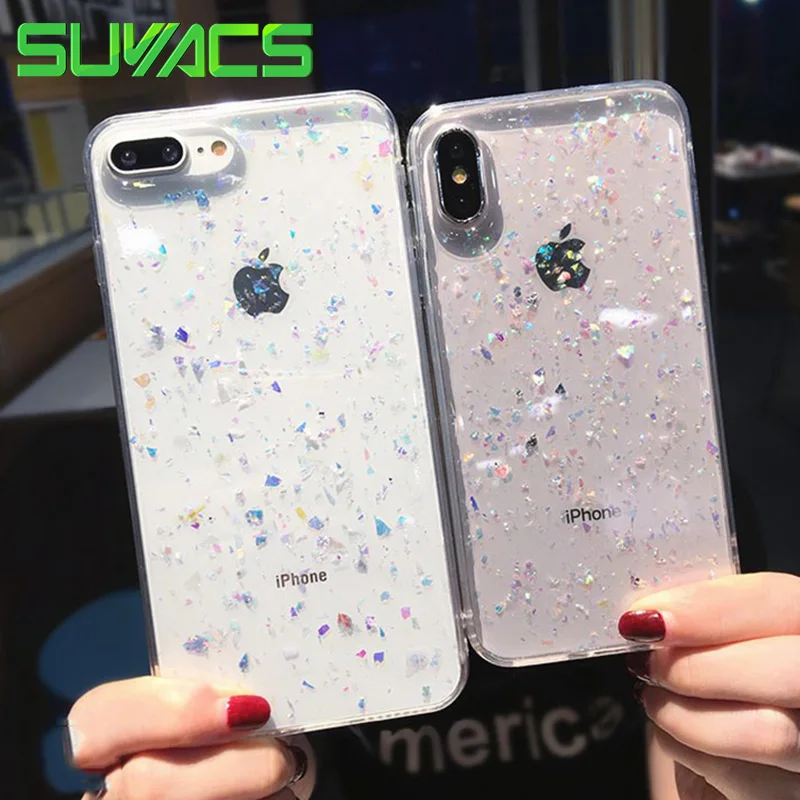 

SUYACS Phone Case For iPhone 6 6S 7 8 Plus X XS MAX XR Glitter Silver Foil Teenage Style Epoxy Soft TPU Phone Fundas Shells
