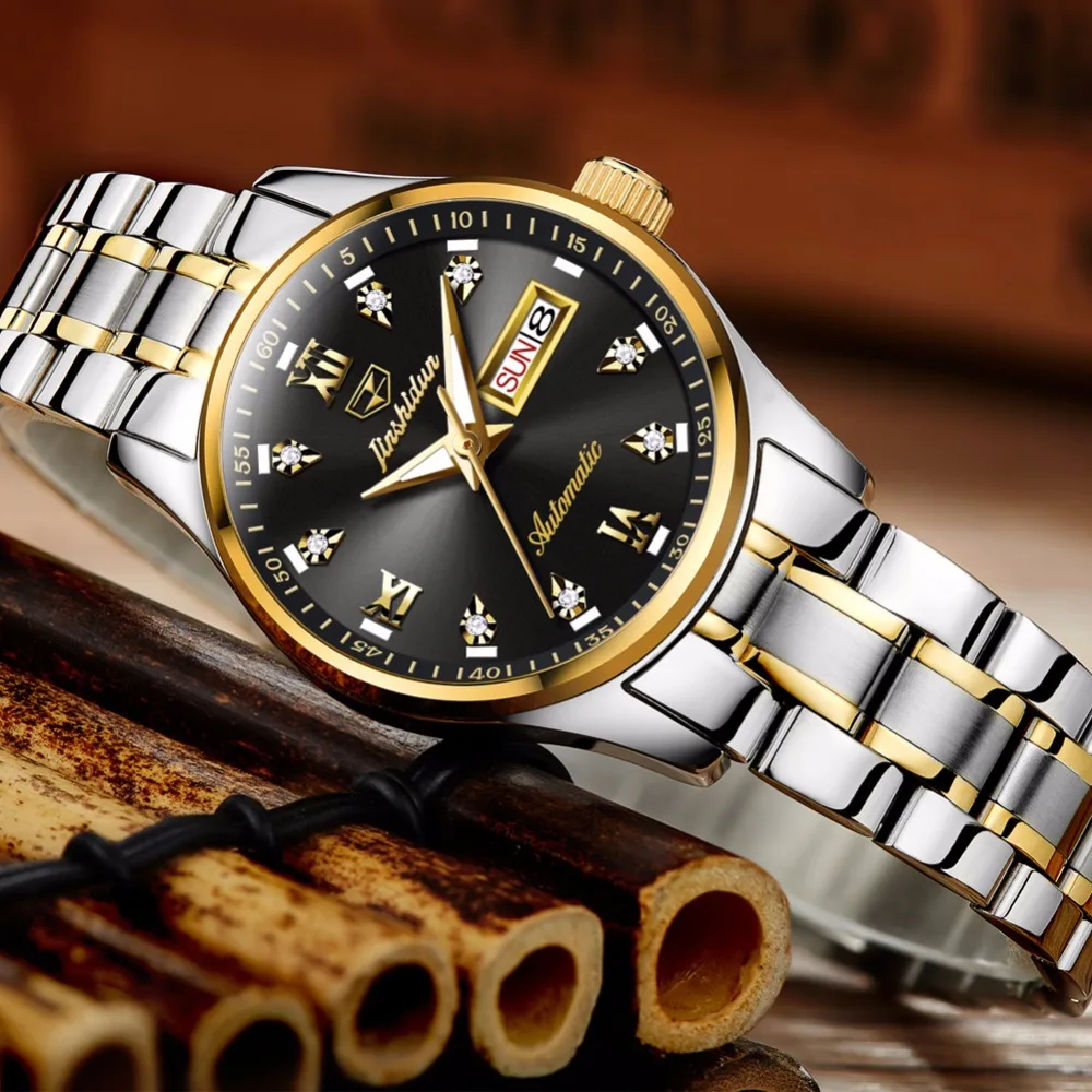 

JSDUN Luxury Luminous Automatic Mechanical Watches Women Gold Stainless Steel Band Fashion Business Clock relogio feminino saat