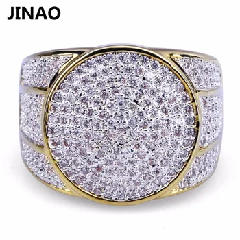 

JINAO Hip Hop Rock Iced Out Bling Jewelry Ring Gold Color Micro Pave Cubic Zircon Rings 7,8,9,10,11 Five Sizes For Male Gifts