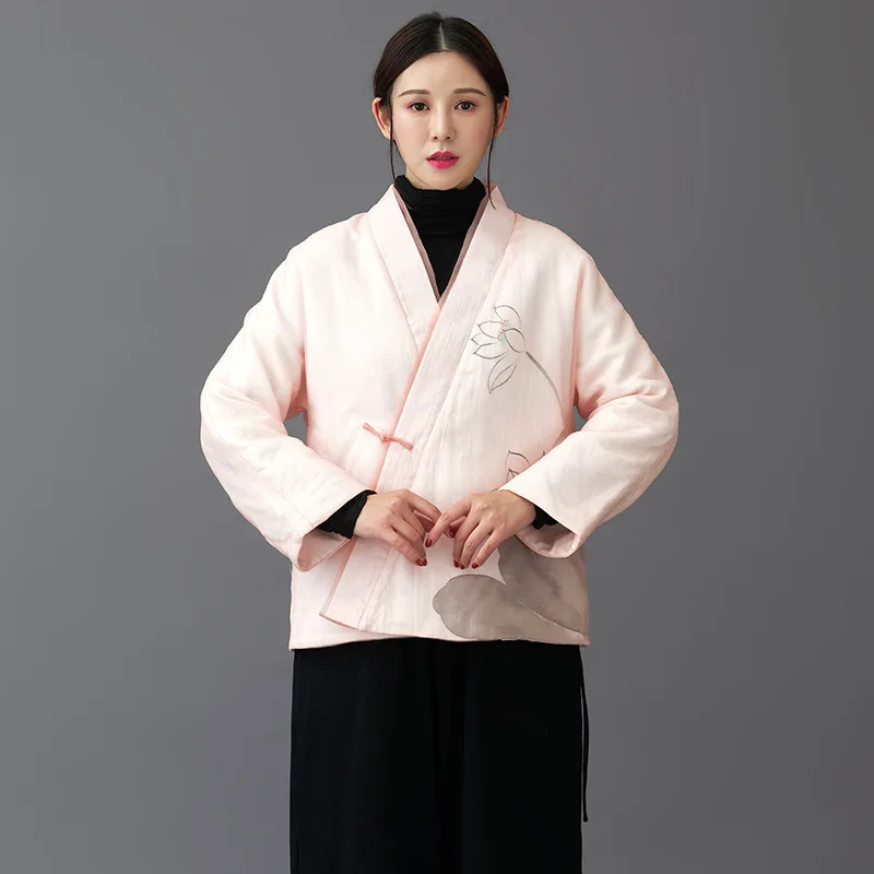 

Autumn and winter original new women's wear thickened slanting Zen tea jacket retro jacket pink free shipping