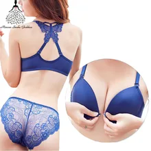 Сексуальный бюстгальтер Push Up застежка спереди бюстгальтер и трусики Комплект бесшовное белье бюстгальтер набор для женщины нижнее белье бабочка Красота сзади бюстгалтербелье женское лифчикбюстгальтерженское бельетру