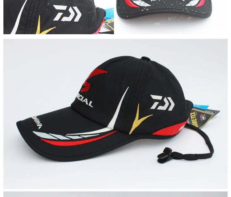 Boné com Logotipo Homens Adultos Ajustável Respirável Pesca Daiwa Japão Sombrinha Baseball Esporte Pescadores Balde Chapéu Chapéu Preto Especial 9 Daiwa boné adulto masculino ajustável respirável chapéus