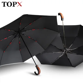 

Fully Automatic Bent Handle 8 Ribs Umbrella Rain Women Strong Wind Resistant Men Umbrella 3 Fold Quality Stand Business Umbrella