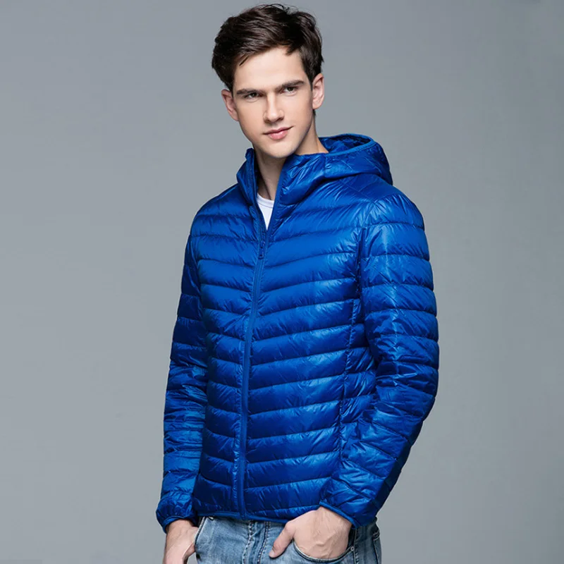 Men's Fluffy Winter Coat Fashion Hooded Duck Down Jackets Ultralight Puffer Down Coat Portable Slim Feather Filling Parkas 5XL 6XL