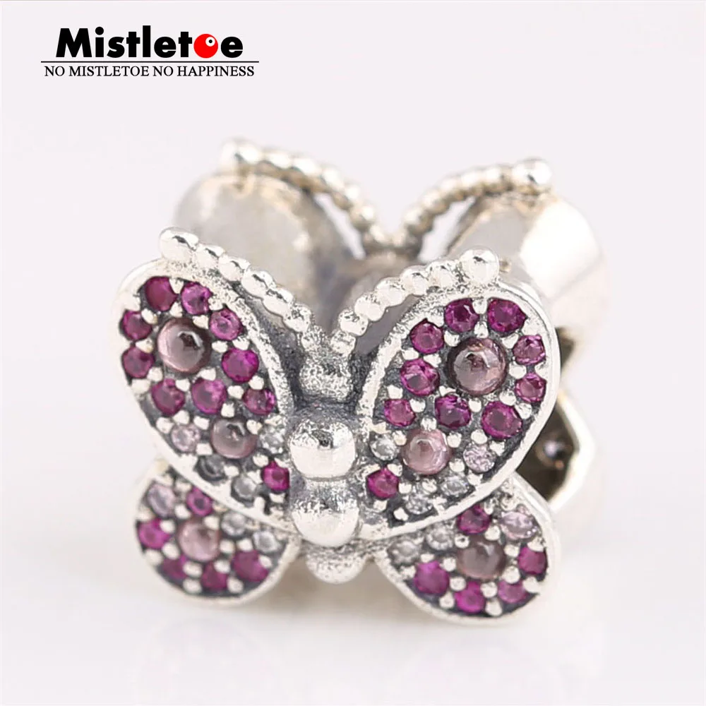 

Mistletoe 925 Sterling Silver Dazzling Pink Butterfly Charm Bead Fit European Bracelet Jewelrly