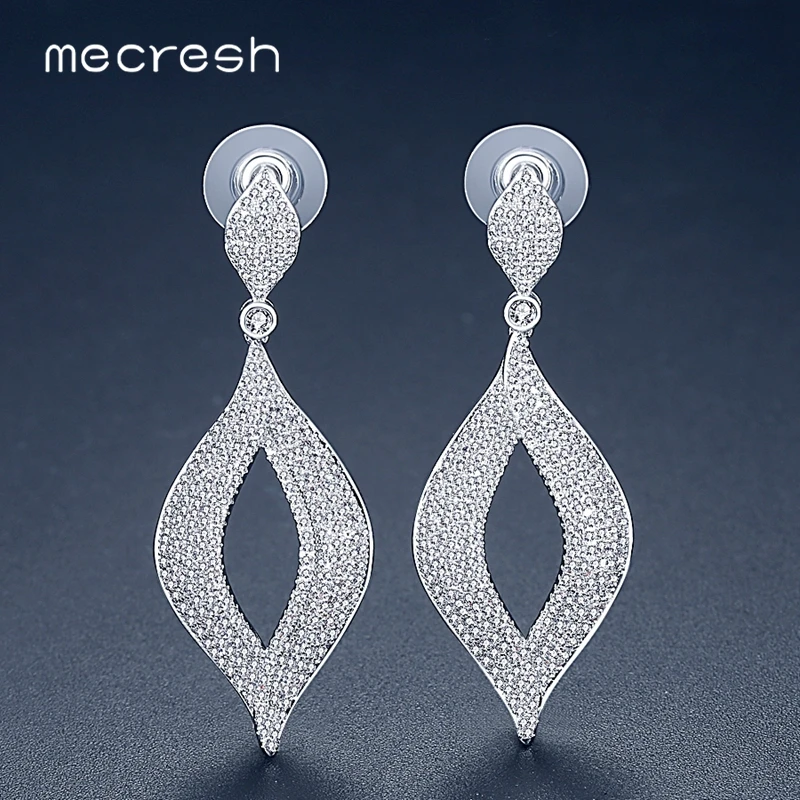 

Mecresh Geometric Micro Round CZ Dangle Earrings for Bride 2018 Leaf Shape Wedding Accessories Earrings Fashion Jewelry MEH1068