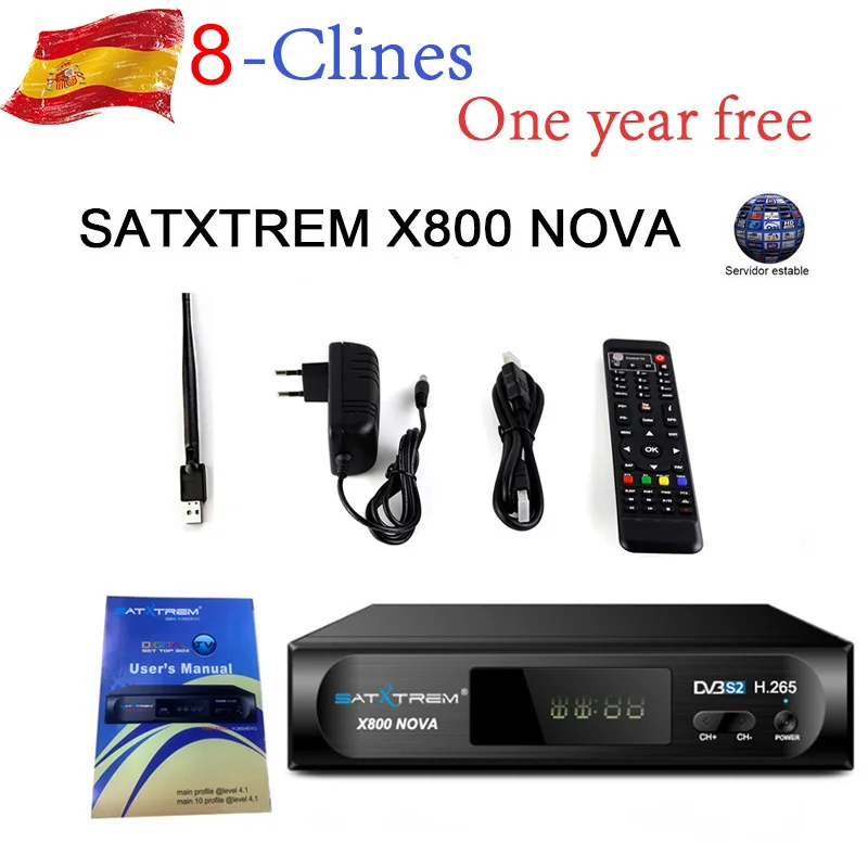 Satxtrem X800 NOVA HD IPTV комбо приемное устройство DVB-S2 спутниковый декодер TV приемника+ Европа 8 Клайн для детей в возрасте от 1 года Испания+ USB WI-FI - Цвет: Белый