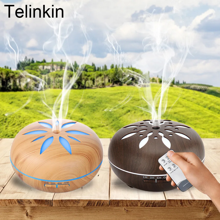 

550ml wood grain petal Air Aroma Electric Humidifier for home with Remote Control 7Color lights Ultrasonic Aroma mist diffuser
