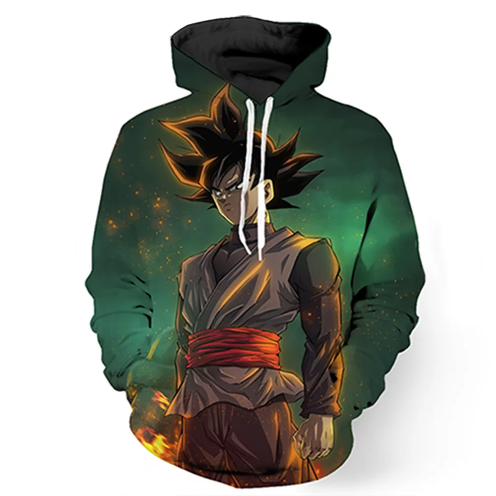 Mens Pocket Hooded Sweatshirts Cool Black Goku Prints Hoodie Galaxy
