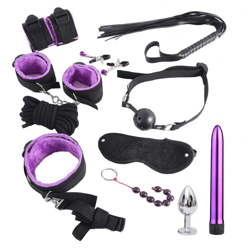Sex Product Nylon BDSM Bondage Kit Set Sex Anal Vibrator Fetish Sex Toys For Adult Couples Slave Game Handcuffs Gag Whip Collar