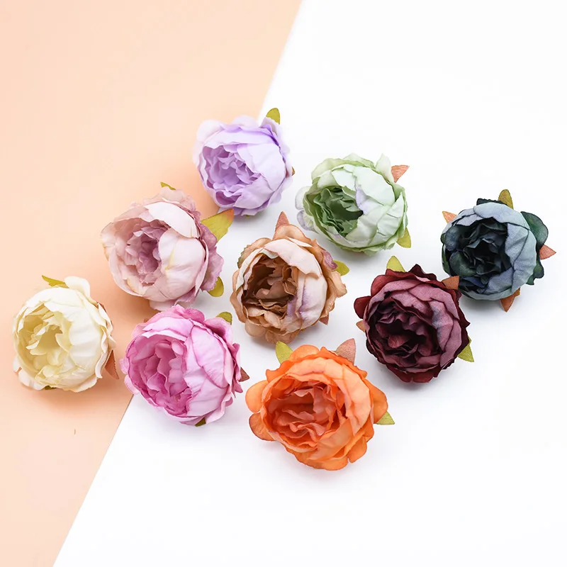 

10pcs Silk Peony Srtificial Flowers for Home Wedding Decoration Diy Scrapbooking Pompons Christmas Wreath Fake Plastic Flowers