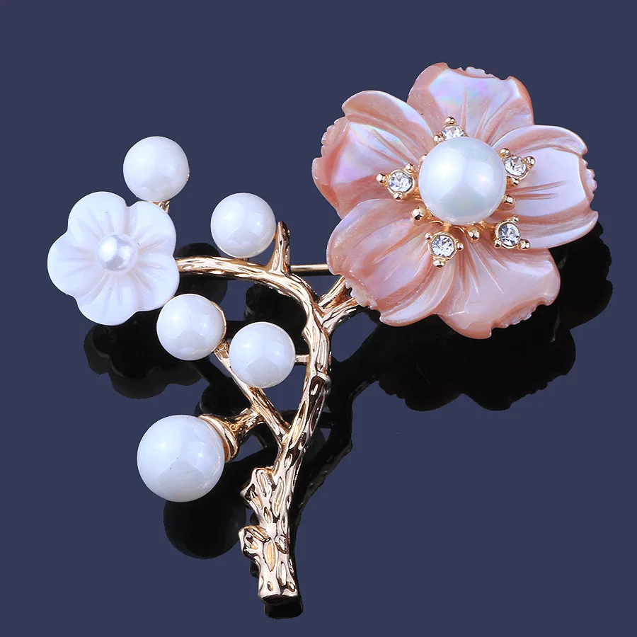 

FARLENA Jewelry Original Design Natural Pink Shell Plum Brooch Pins Elegant Shell Pearls Brooches for Women Dress accessory