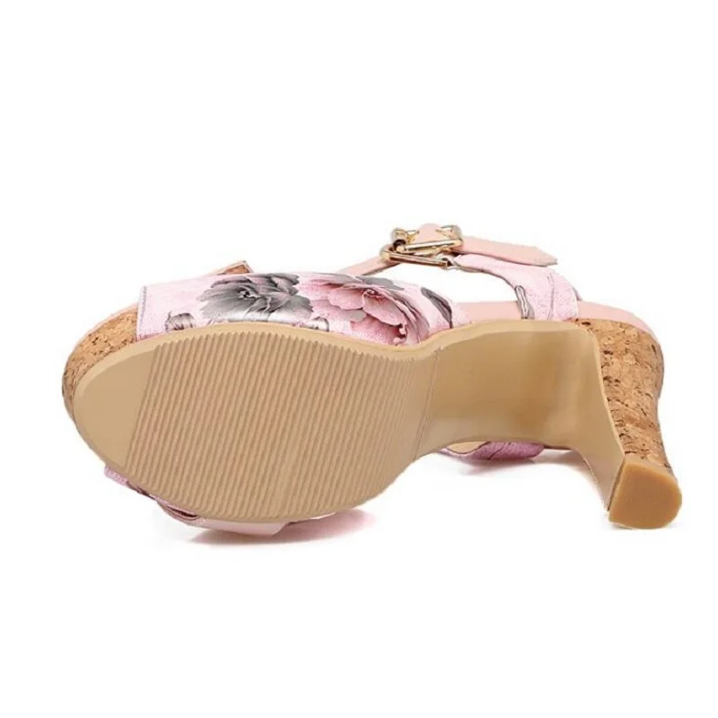 T Zapatos Cómodo Mujeres Sandalias correa Dulce Floral Verano Hebilla Black pink Toe Tacones Peep Nuevas Altos Pico white blue Mujer 2018 Plataforma qY7aw5