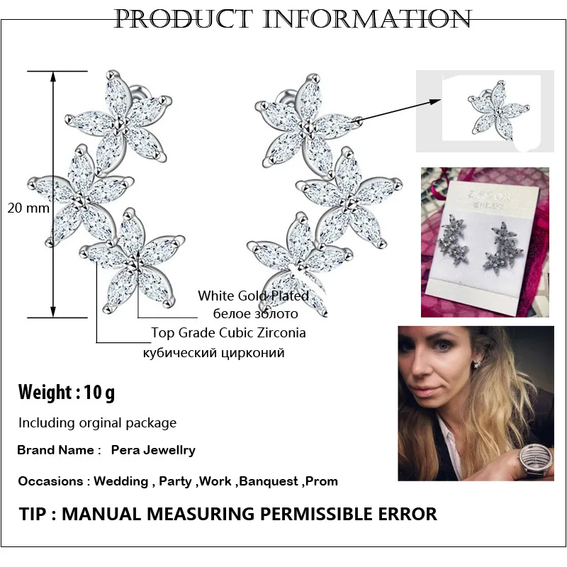 Pera романтичный серебристый цвет ювелирные изделия Пять лепестка, цветок форма кубического циркония камень женские серьги на День Святого Валентина подарок E125