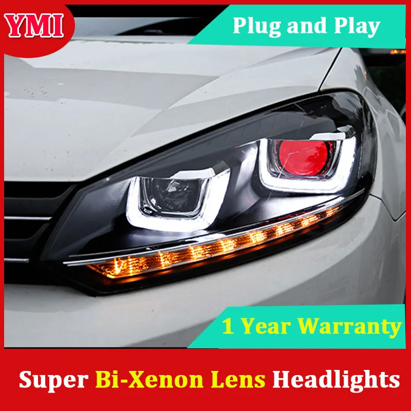 YMI Car Style Head Lamp For VW Golf 6 headlights 2008 2013 LED U Angel
