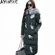AYUNSUE новая белая куртка-пуховик на утином пуху Длинная женская парка с меховым воротником и капюшоном теплое зимнее пальто женские куртки Abrigos Mujer WXF402