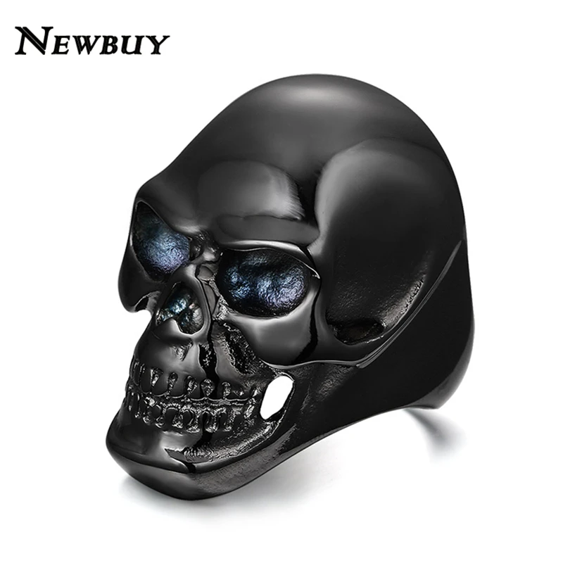

NEWBUY Brand Cool Rock Black Skull Ring For Men Stainless Steel Halloween Bike Rings Men Party Jewelry Gifts
