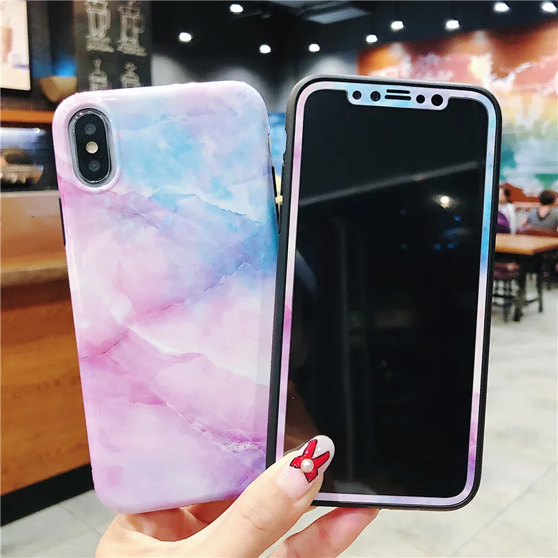 3D мягкий край цветное закаленное стекло + чехол для телефона iPhone 8 plus 7 7plus