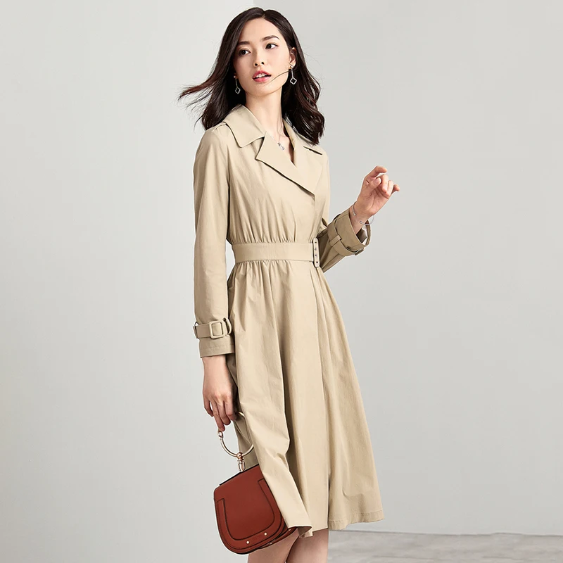 

Fashion Women Long Trench Coat Solid Simple Not Removable Tied Waist Coats 2019 New Spring Elegant Slim Office Trench Outwear
