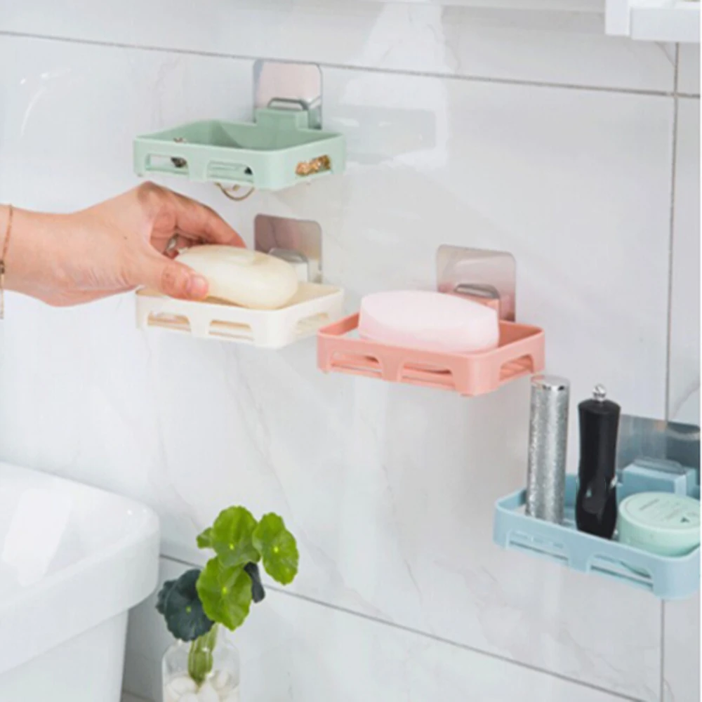 

4 Colors Bathroom Shower Soap Box Dish Storage Plate Tray Holder Case Soap Holder Bathroom Tray Accessories Shelf Wall Dishes