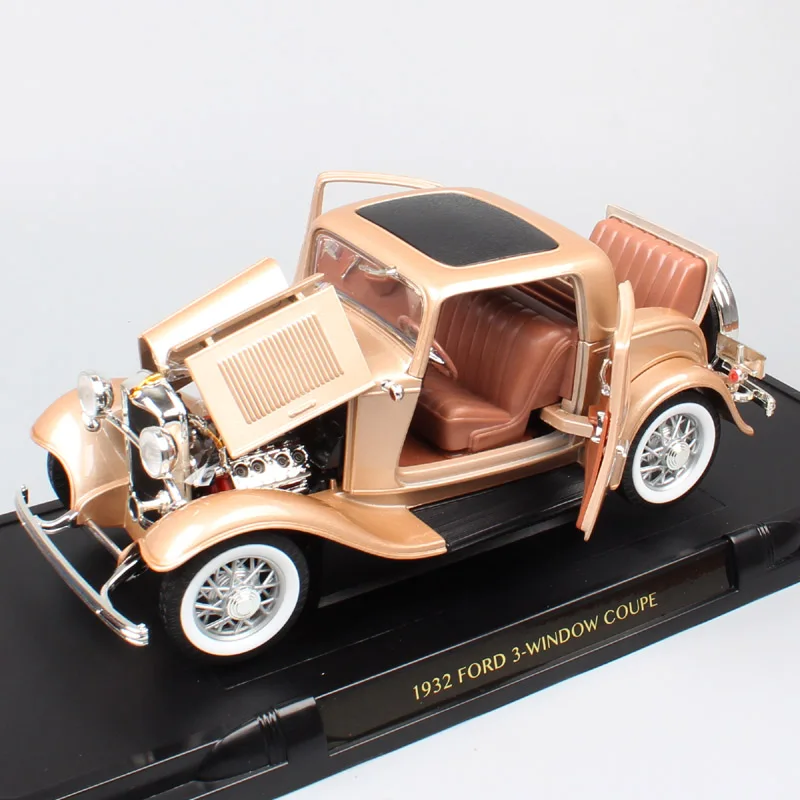 1:18 большой масштаб классический винтажный 1932 Ford 3-Window V8 DELUXE Coupe Gold Diecasts& Vehicles колеса Игрушечная модель подарки для детей