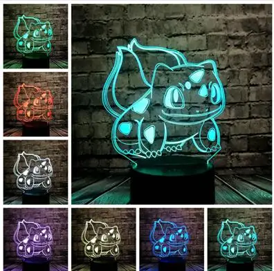 Семена животных лягушки 3D мультфильм USB лампа Pokeball Покемон Бульбазавр Go игра светодиодный ночник визуальная Иллюзия стол праздник Малыш игрушка - Испускаемый цвет: 7 Color Change
