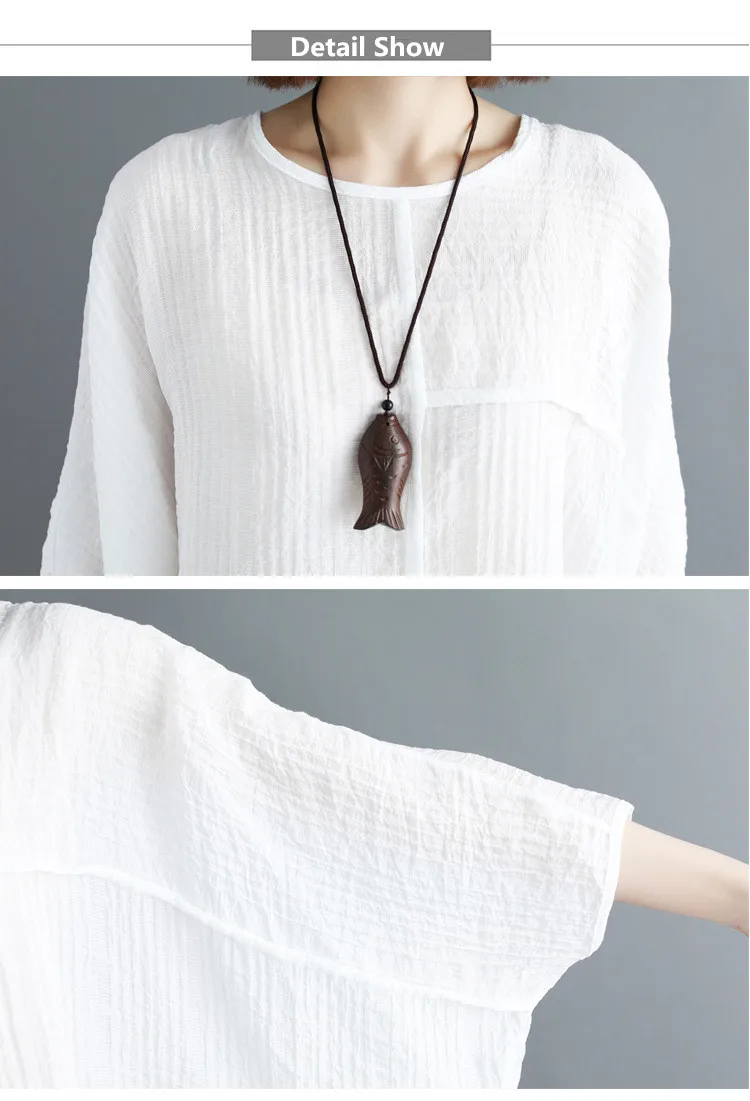 LZJN Summer Women Fashion Shirt Solid White Black Color Oversize Loose Tops Batwing Sleeve Casual Cotton Linen Blouse Plus Size (20)