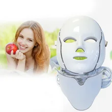 7 цветов свет светодиодный маска для лица с шеи Омоложение кожи Уход за лицом Красота анти акне терапия отбеливающая кожа затянуть