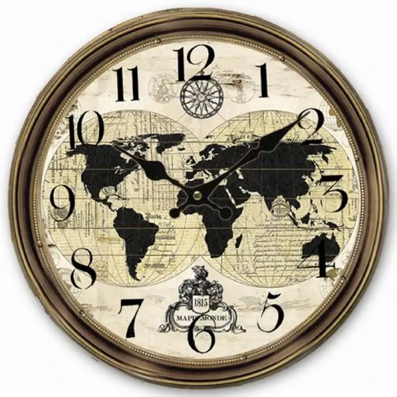 Retro Vintage Large Clock World Map Globe Home Decorative Wall Clock Wood 34CMin Wall Clocks