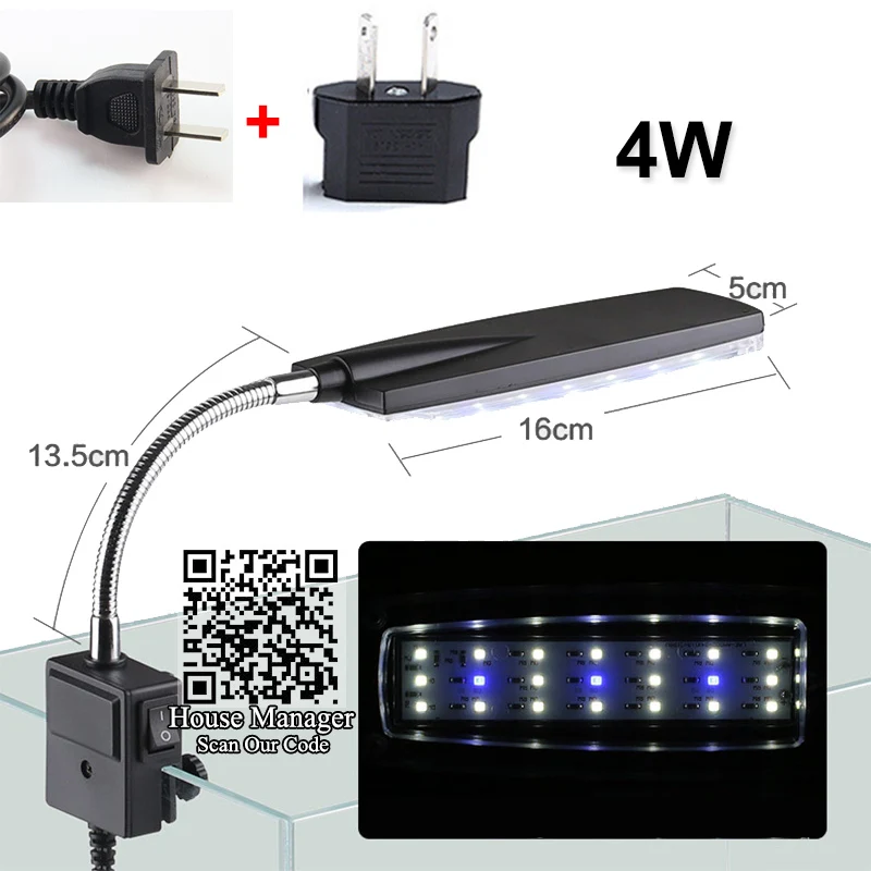 Светодиодный светильник для аквариума, светильник для аквариума, синий+ белый для коралловых рифов, поплавок для рыб, 3 Вт, 4 Вт, 5 Вт, светильник для аквариума - Цвет: 4W AU Plug adapter