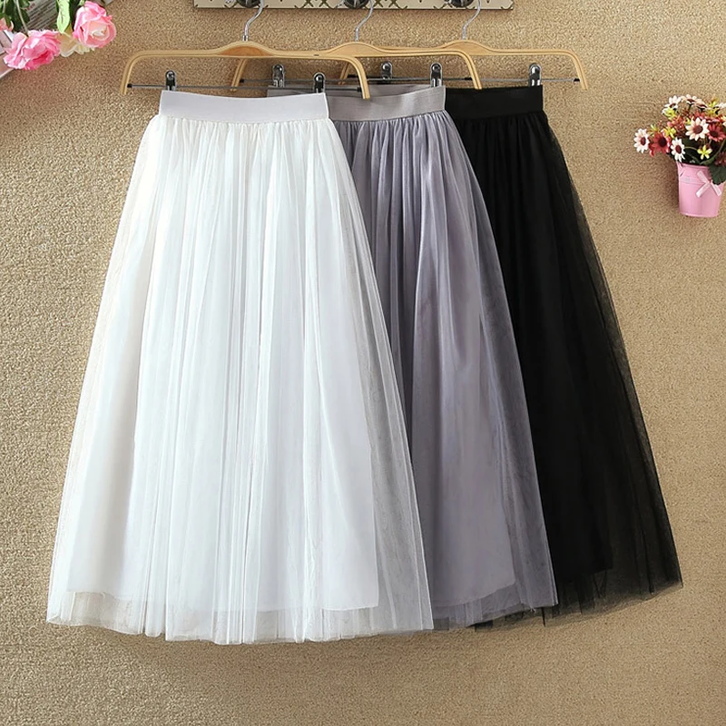 Beste TIGENA Lange Tule Rokken Vrouwen 2018 Zomer Elastische Hoge Taille Mesh Tutu Plooirok Vrouwelijke Zwart Wit Grijs Maxi Rok