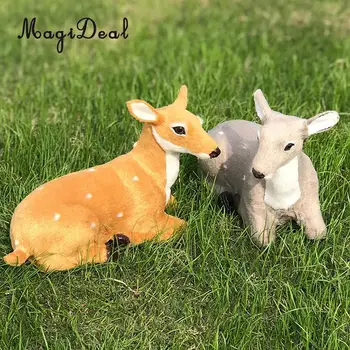 

Miniature Realistic Sika Deer Figurine Polyethylene Fur Forest Animal Doll Toy Christmas Ornament Home Decor Lying