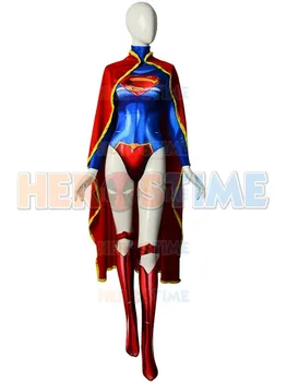

New 52 Supergirl Costume 3D Printing Spandex Superhero Super-girl Cosplay Suit With Shawl Free Shipping Can Custom Made