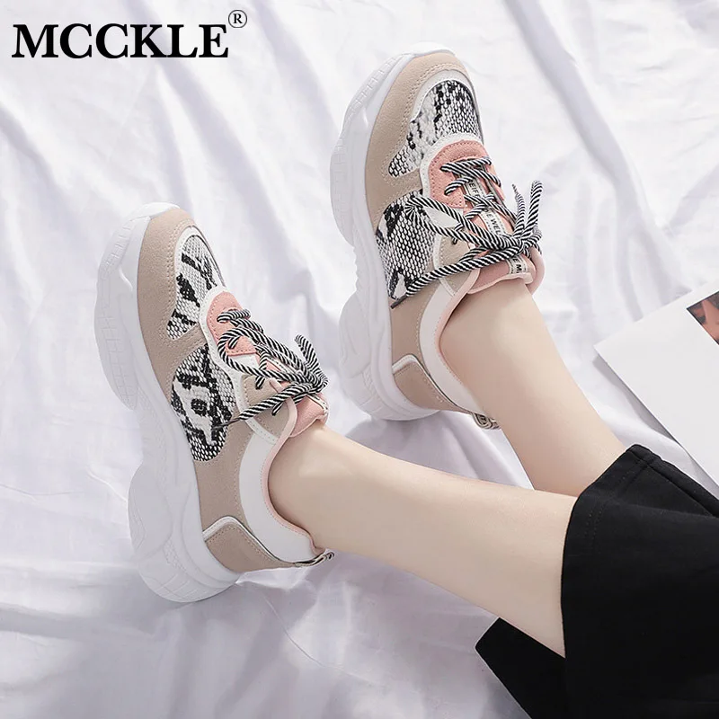 

MCCKLE Women Lace Up Flats Vulcanized Shoes Autumn Platform Ladies Thick Bottom Casual Walking Shoes Female Fashion Footwear