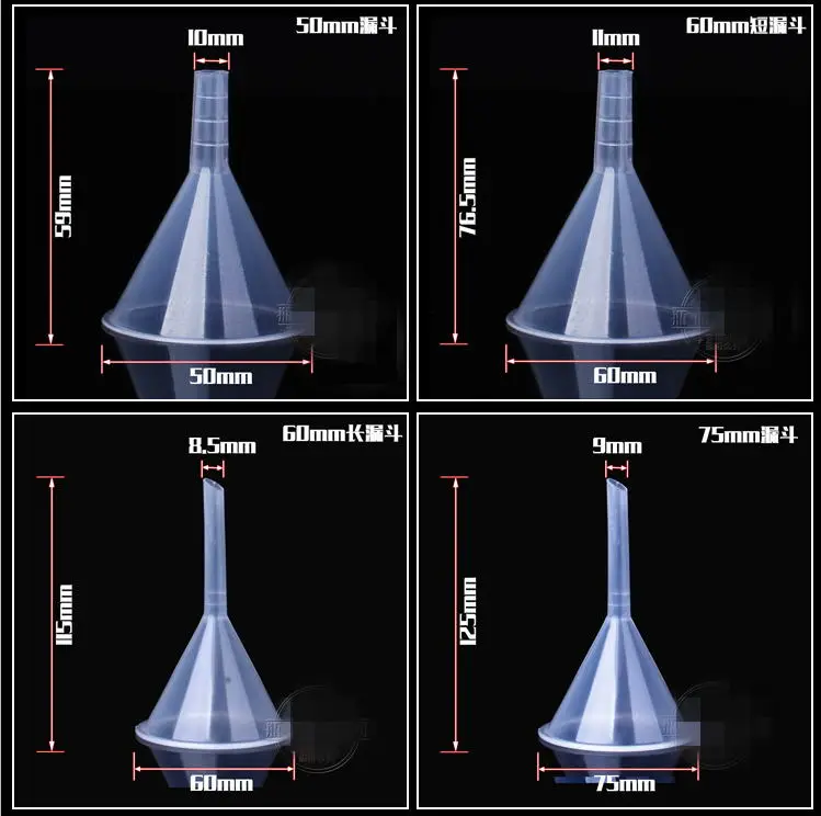 Plastic Small Funnels Dia.60mm Long Stem PP Mini Funnel Autoclave Pack