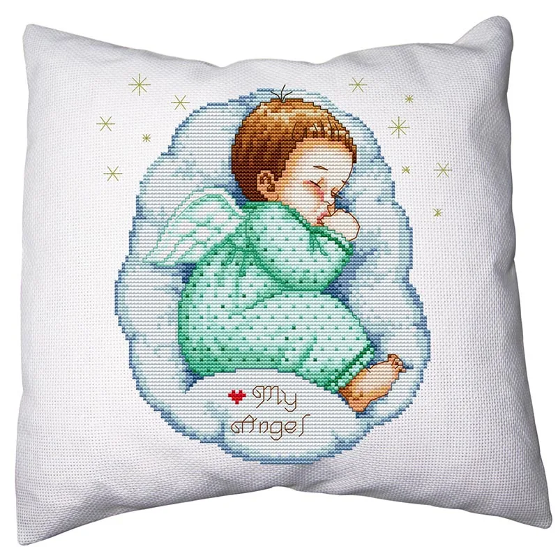 

Pillow cover 11CT 42x42cm Cross Stitch Pillow Set Embroidered Pillowcase Family Decorated Pillow Case Print the sleeping angel