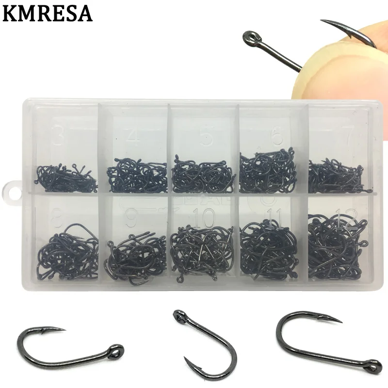 500pcs / set mixed size Fishing Hook# 3~ 12 carbon steel carp fishhook Original box Jigging Bait hook Fishing tackle