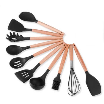 

Premium Silicone Kitchen Utensils 10-Piece Cooking Utensils Set with Bamboo Wood Handles for Nonstick Cookware