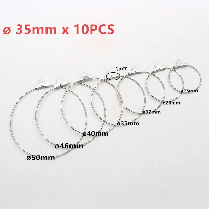 10pcs Stainless Steel Ear Wire Earring Hooks Hoop Connector Diy Earrings Accessories Dangle Charms Jewelry Making - Цвет: 35mm Round