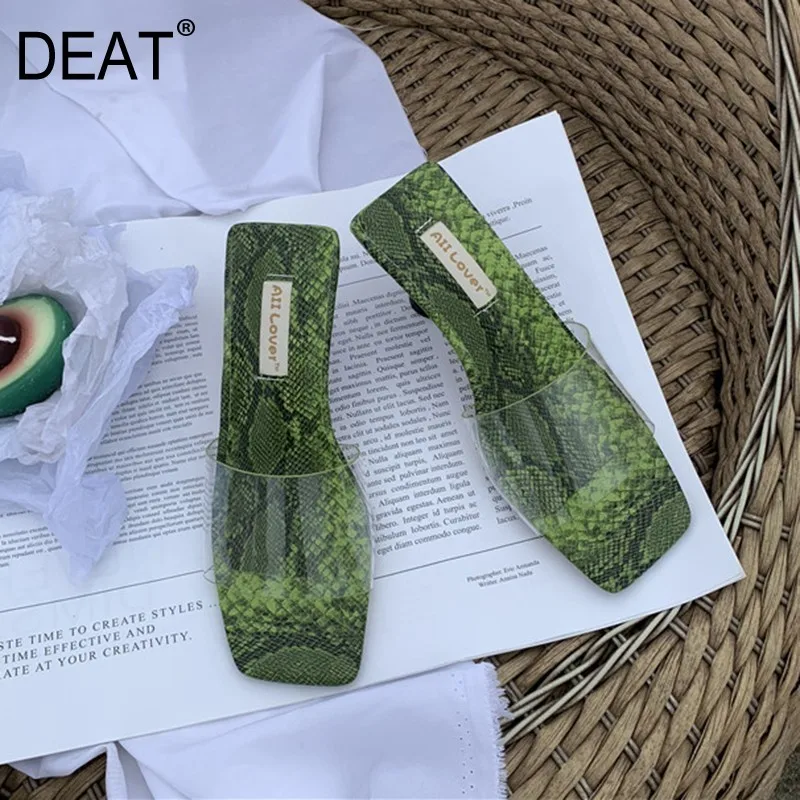 

[DEAT] 2019 New Spring Summer square toe shallow Pu leather transparent casual outside slippers Women shoes Fashion Tide 10B445