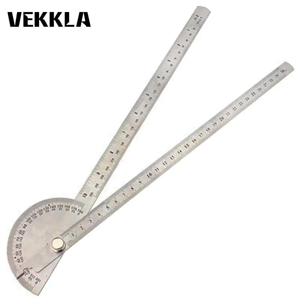  Stainless Steel 180 degree Round Head Dual Arm Protractor Angle Finder Rotary Mathematics Universal