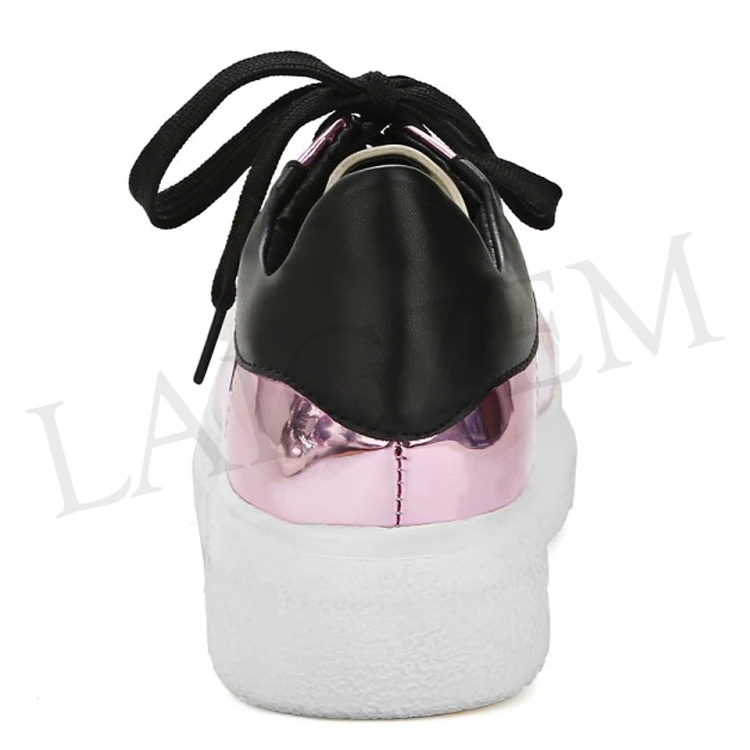 LAIGZEM/Модные женские кроссовки с круглым носком; повседневная обувь на плоской подошве; женская повседневная обувь на шнуровке; Chaussure sapato feminino; размеры 34-39