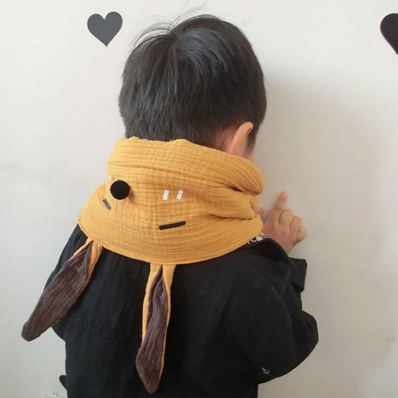 

2018 Winter Children's 100% Cotton Thick Warm Knitted Rabbit Cartoon Long Ear Fur Wrap Girl's Cute Scarf