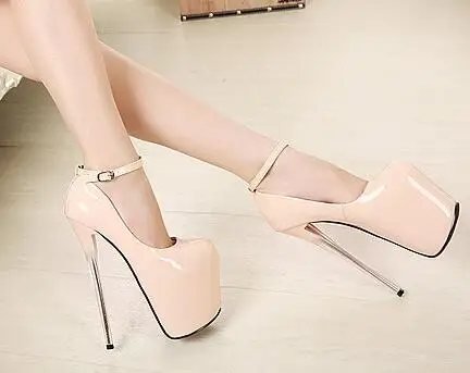 High Heel Shoes Women Pumps Pointed Toe Heels Nude Black Wedding Shoes Stiletto 19cm Strappy Sexy Lady Platform Pumps Plus Size