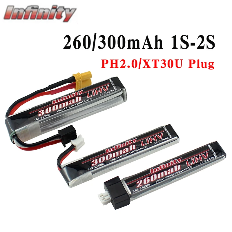Батарея Infinity 260/300 мАч 3 8 В 7 6 1S 2S FPV с вилкой PH2.0/XT30U 5 шт.|Детали и аксессуары| |